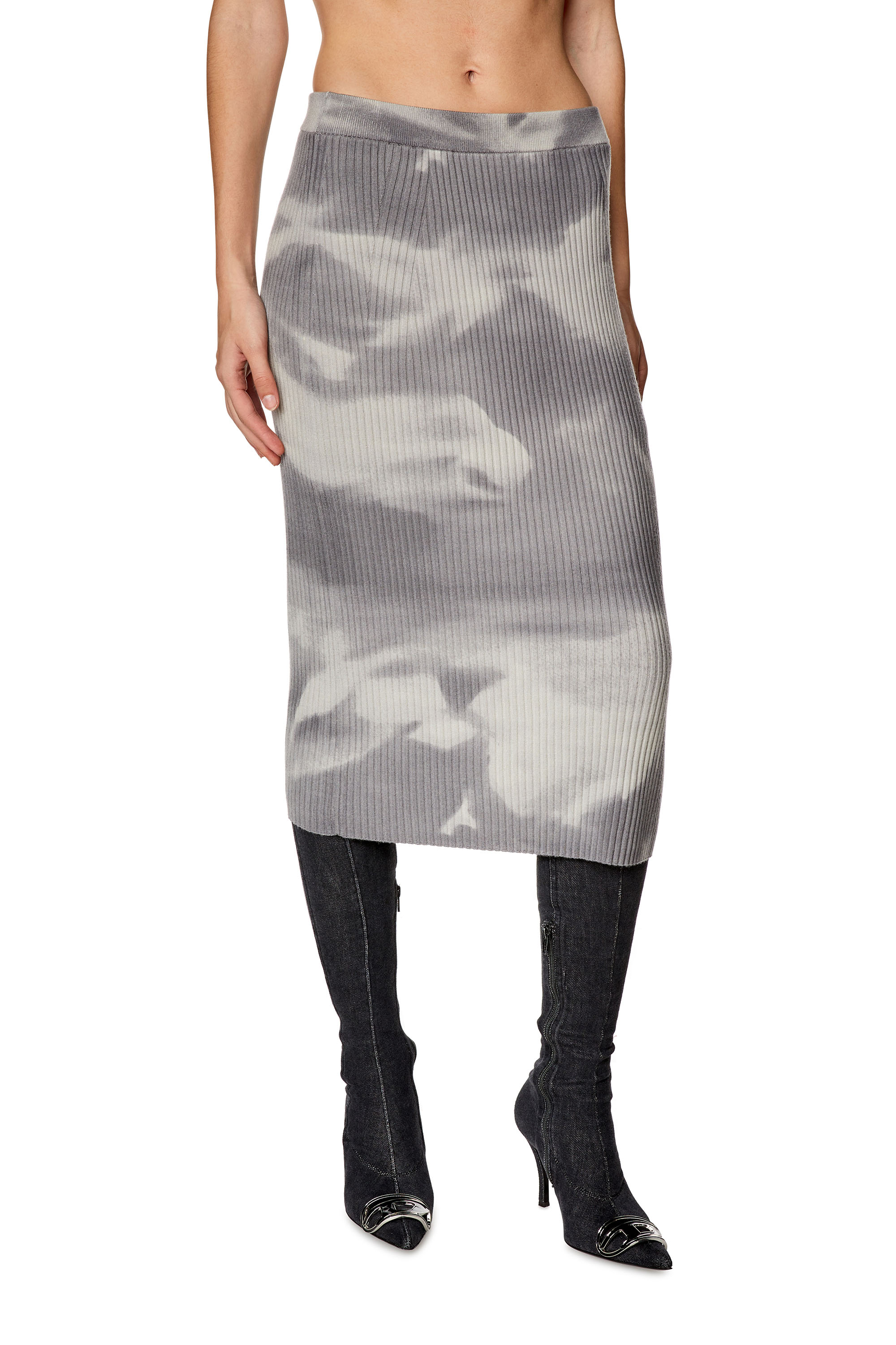 Diesel - M-BETTY, Woman's Midi skirt in camo wool knit in Grey - 1