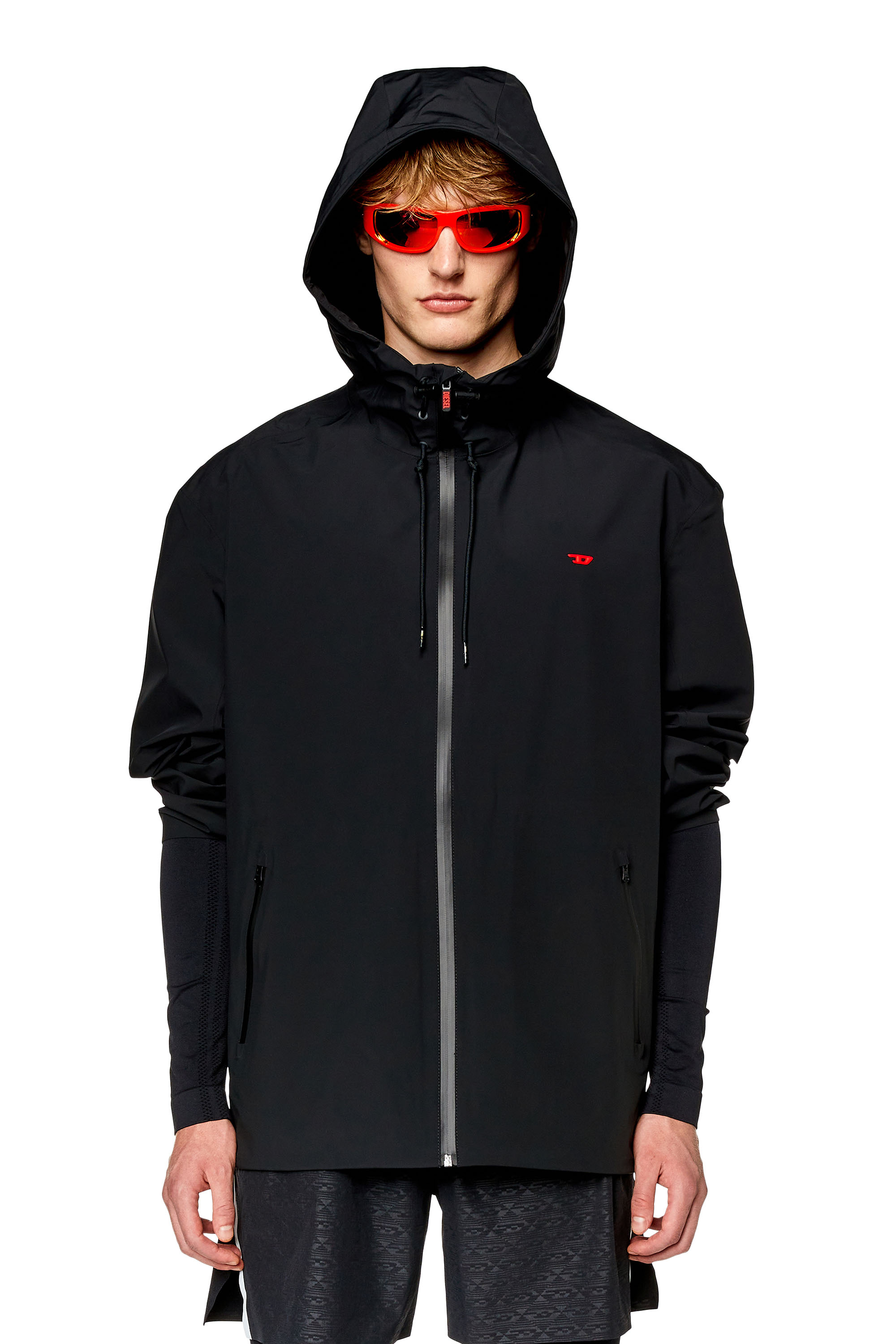 Diesel - AMWT-ALAN-A-WT38, Man's Hooded windbreaker in stretch fabric in Black - 1