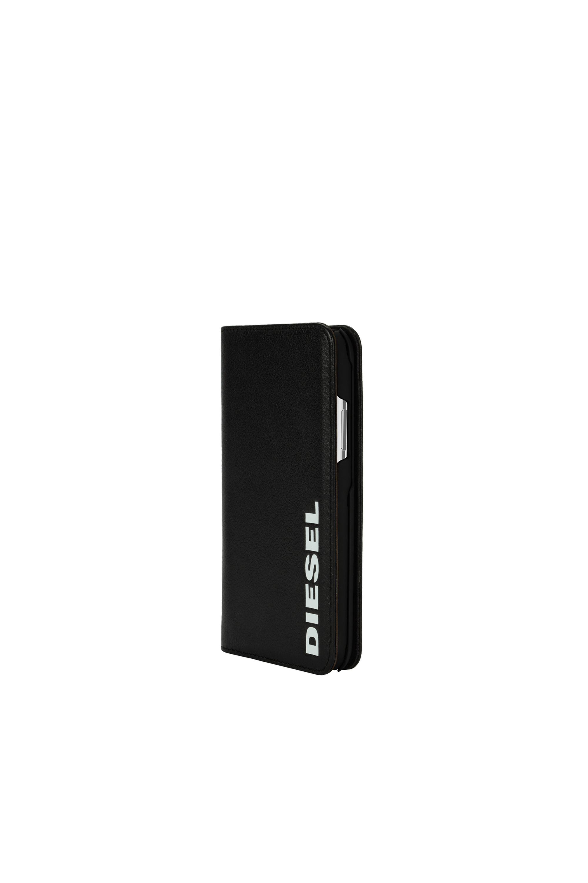 Diesel - DIESEL 2-IN-1 FOLIO CASE FOR IPHONE XS & IPHONE X, Unisex's Black leather white vertical logo case, iPhone XS & iPhone X in Black/White - 3