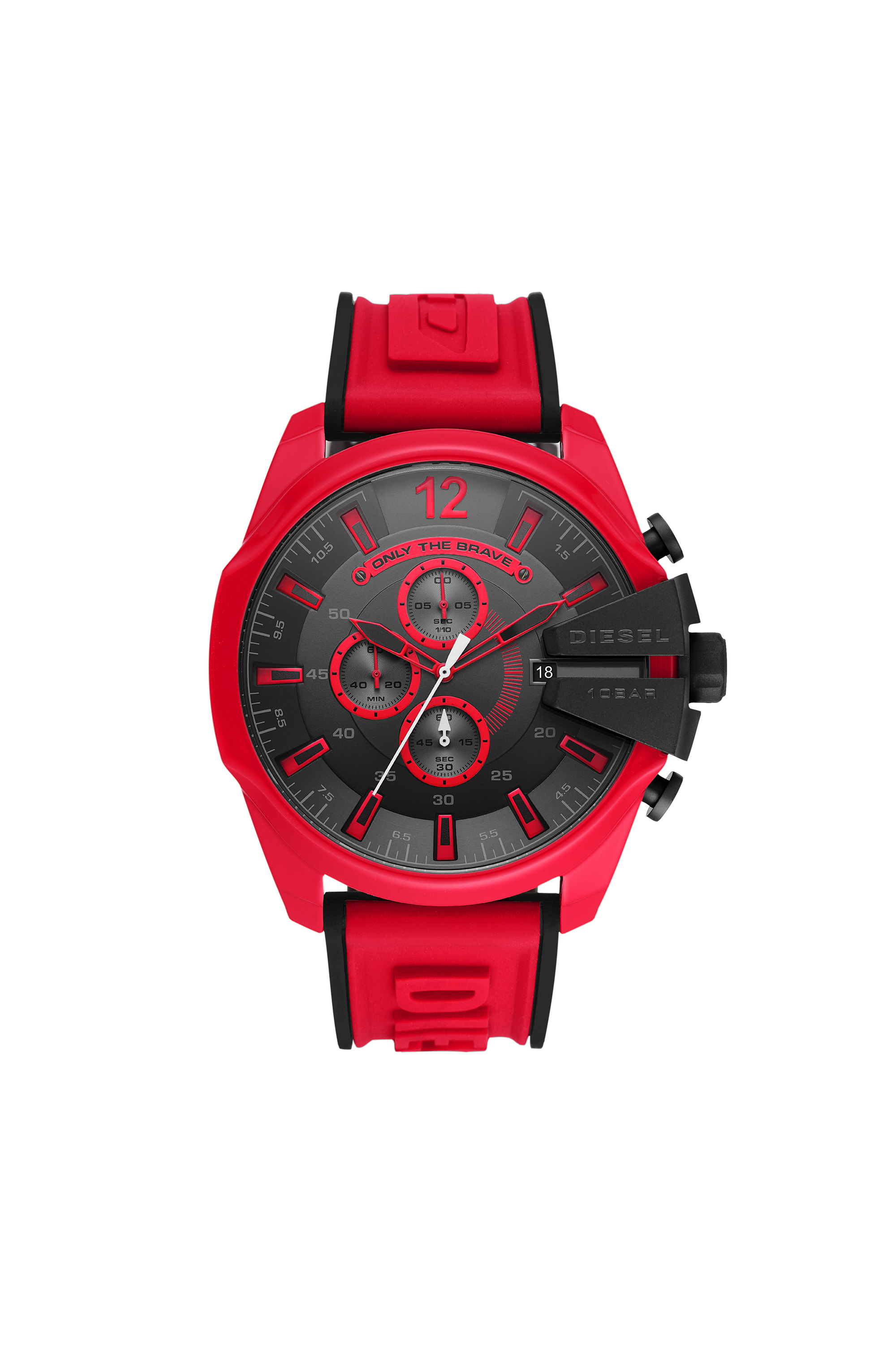 Diesel - DZ4526, Man's Mega Chief Chronograph Red Silicone Watch in Red - 1