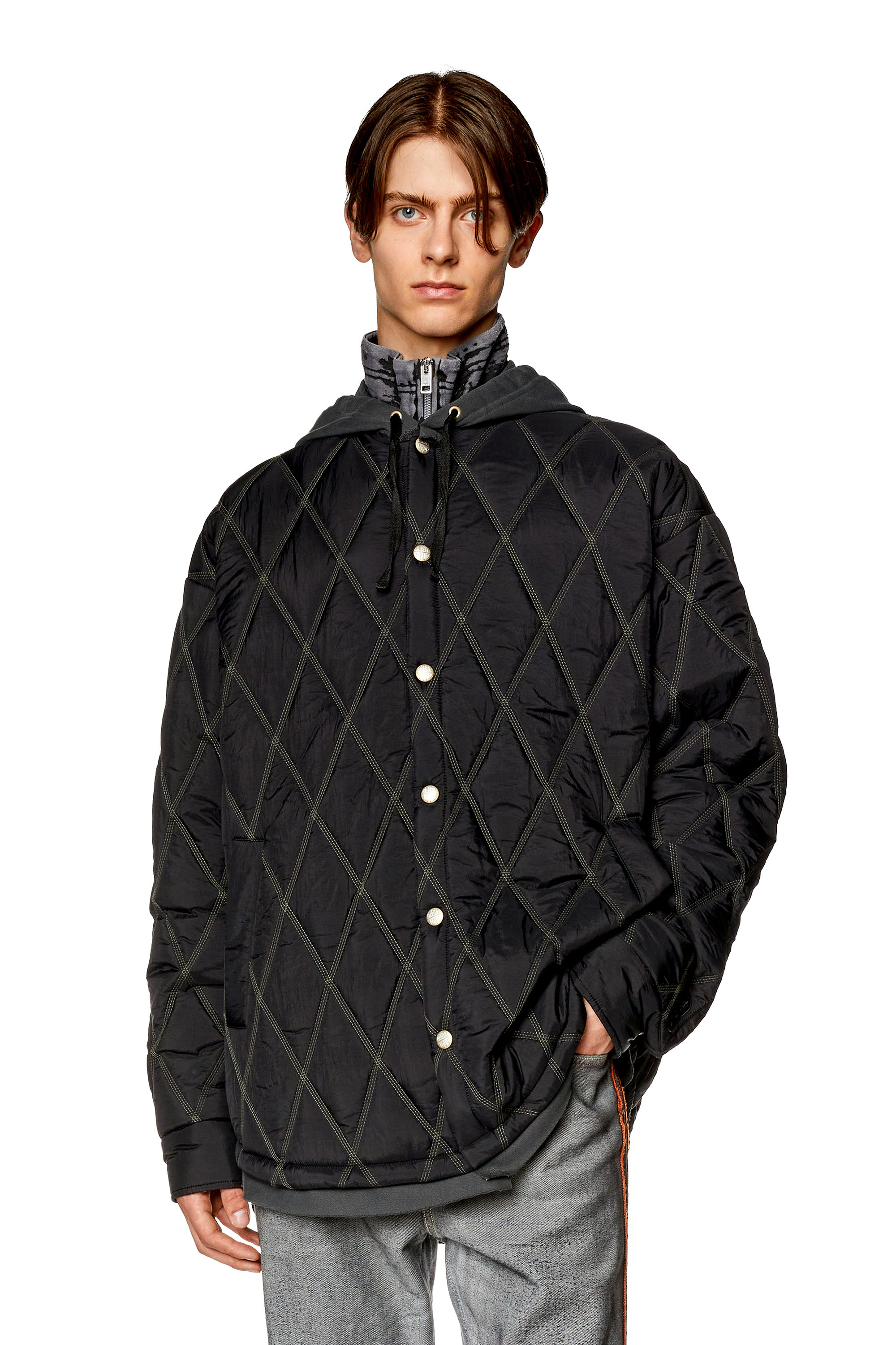Diesel - J-ROMEO, Man's Quilted jacket in quilted nylon in Black - 1