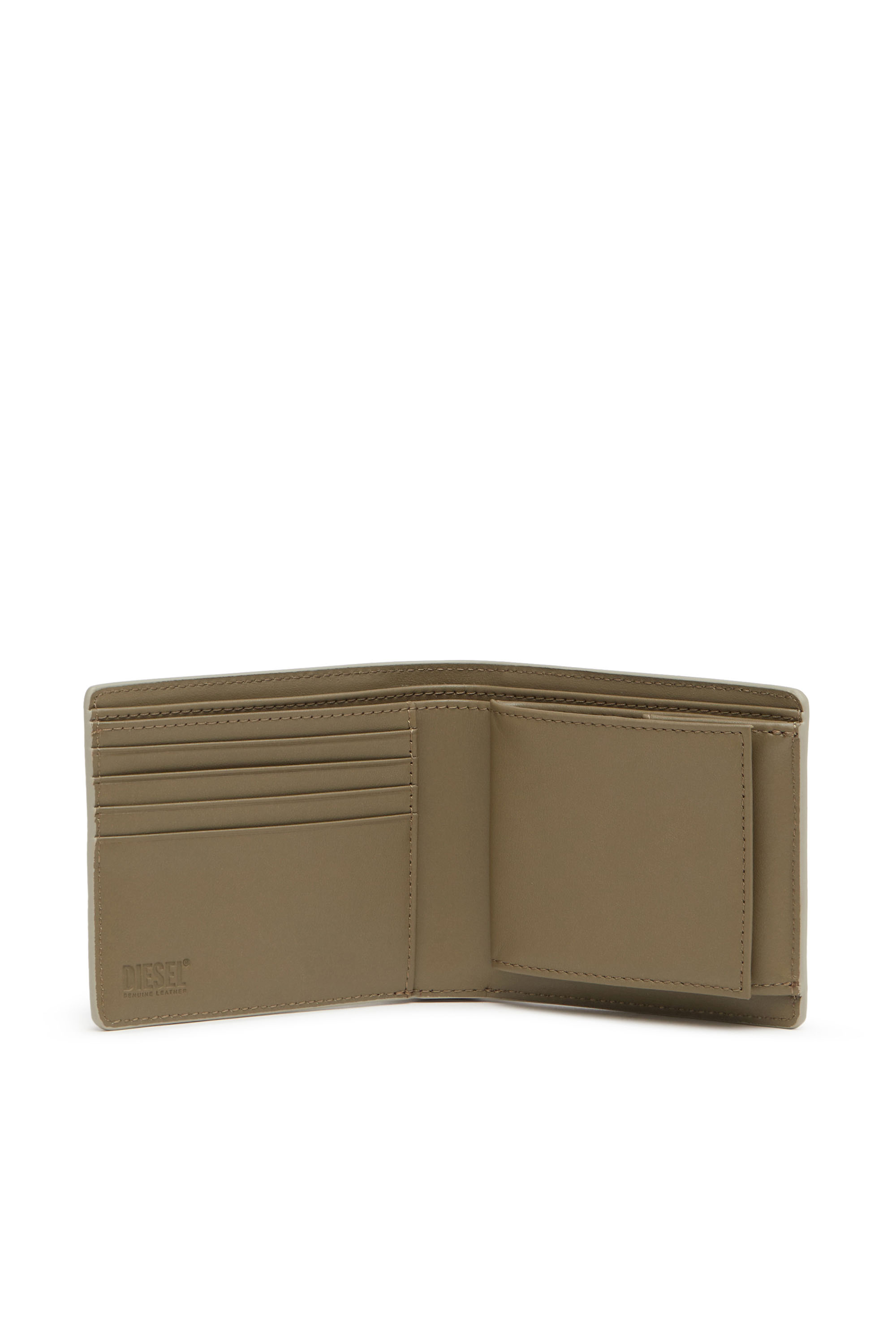 Diesel - BI-FOLD COIN S 3D, Man's Bi-fold wallet in textured leather in Light Brown - 3