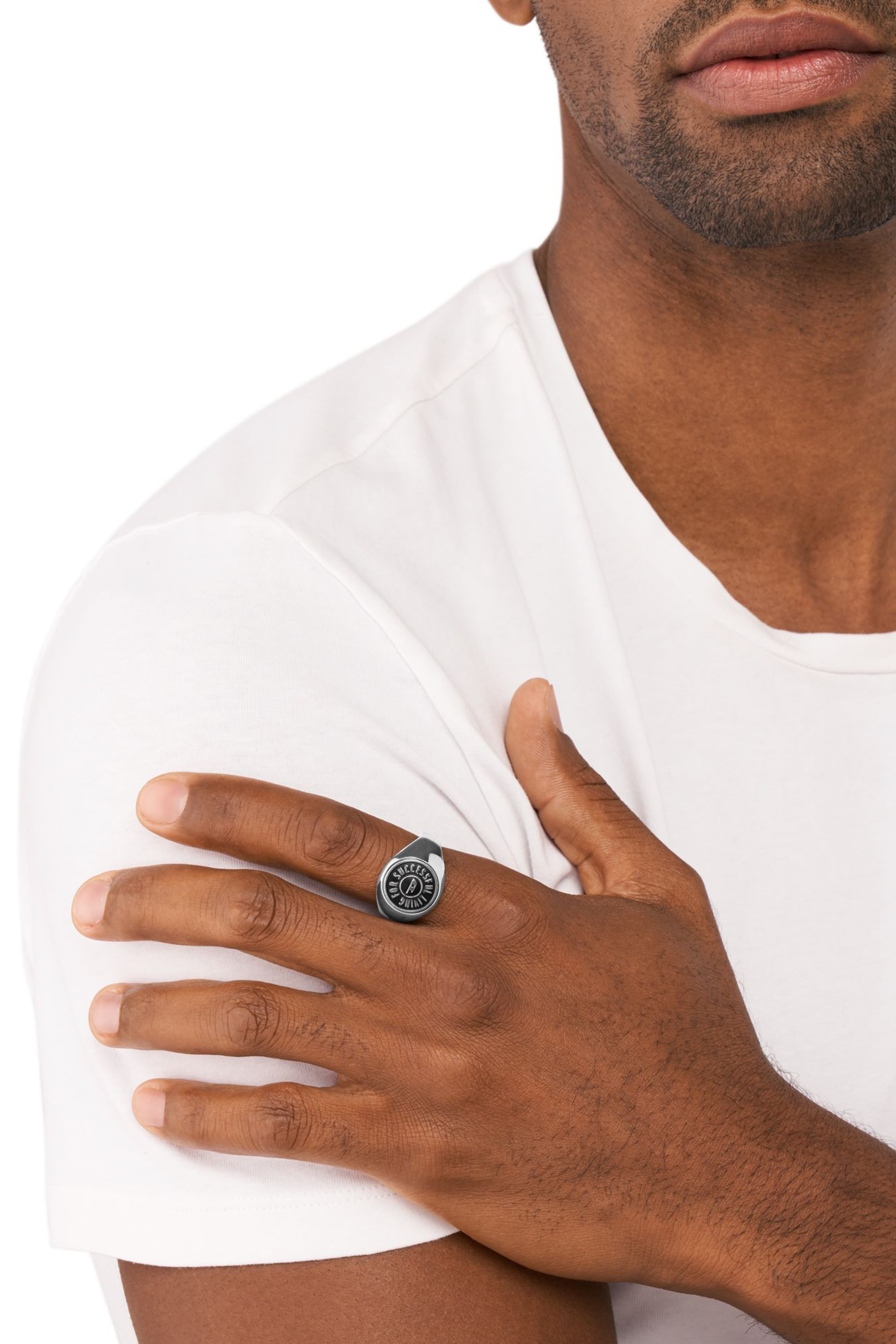 Diesel - DX1463, Man's Stainless steel signet ring in Silver/Black - 3