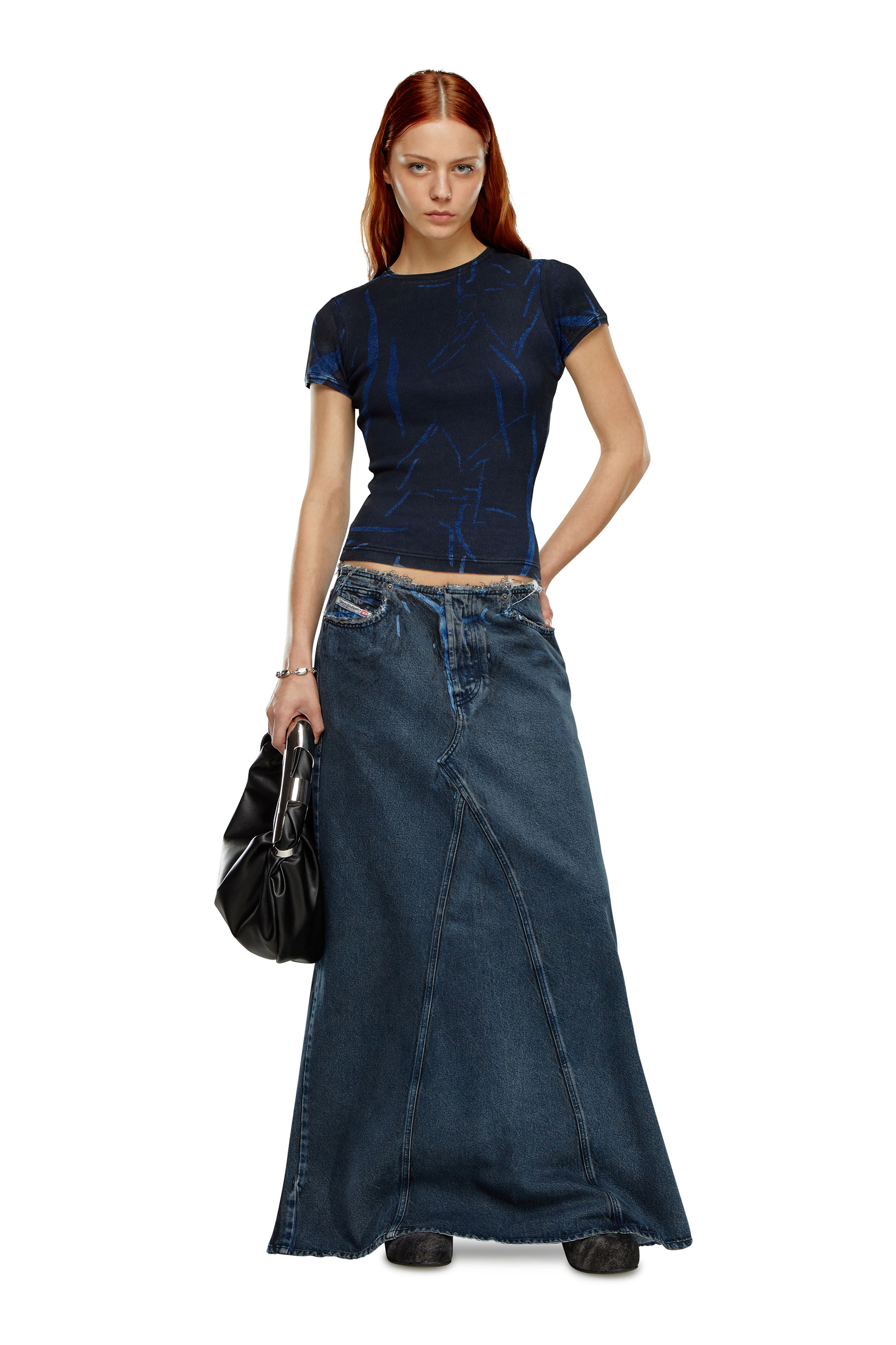 Diesel - DTO-D-DREW, Woman's T-shirt with creased print in Dark Blue - 2