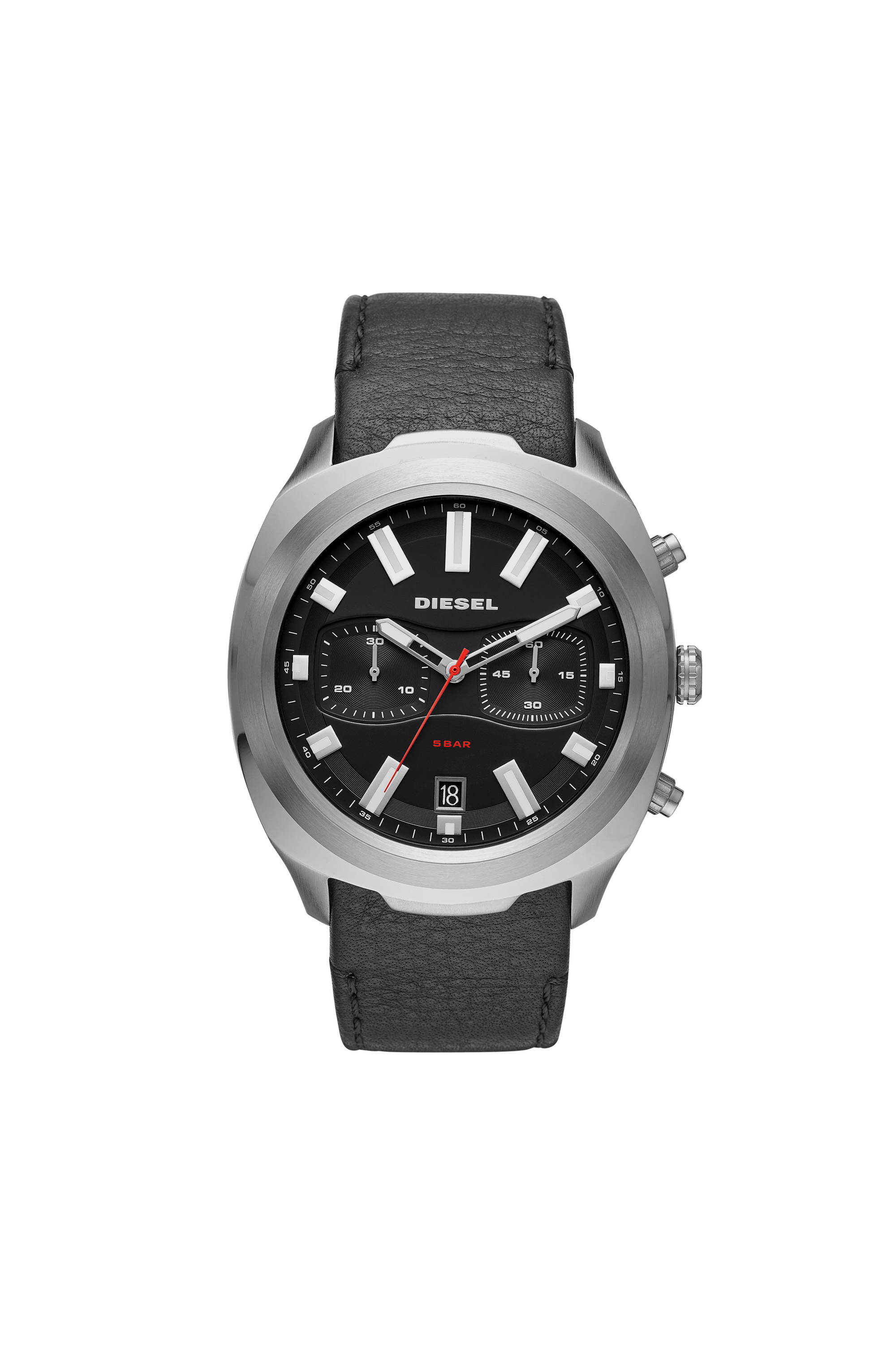 Diesel - DZ4499, Man's Tumbler chronograph black leather watch in Black/Silver - 1