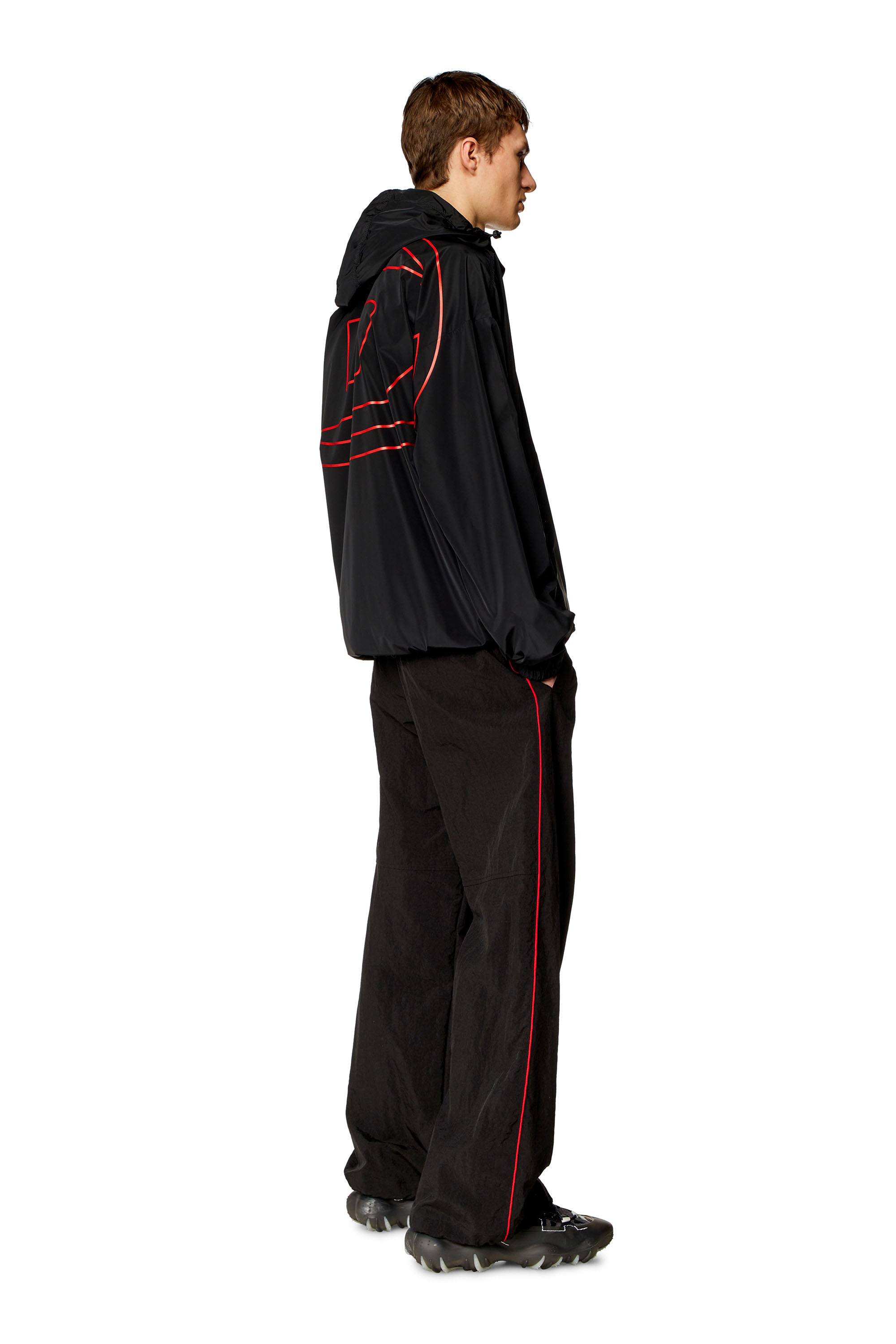 Diesel - J-CLOG, Man's Windbreaker with shiny Oval D print in Black - 2