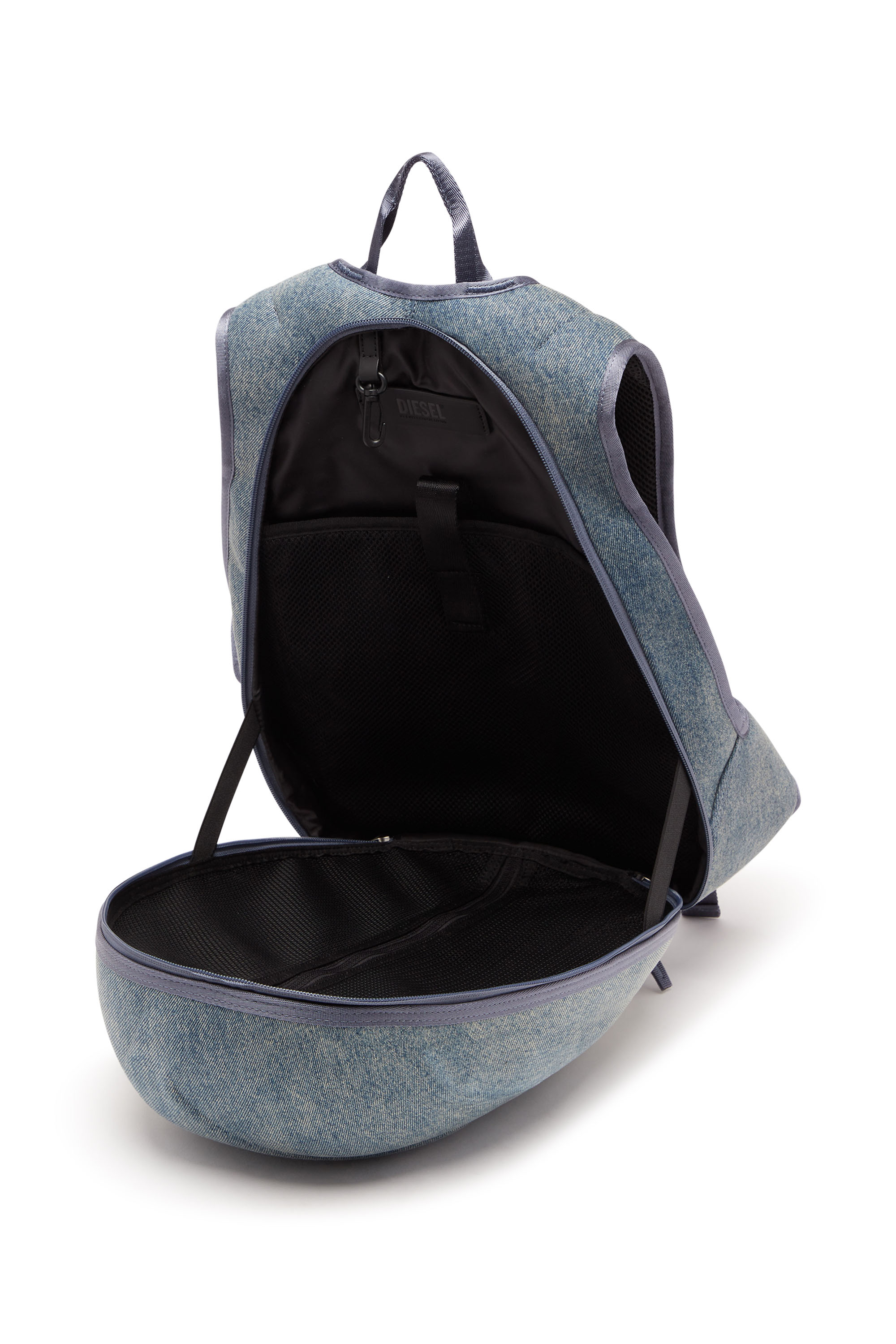 Diesel - 1DR-POD BACKPACK, Man's 1DR-Pod Backpack - Hard shell denim backpack in Blue/White - 4