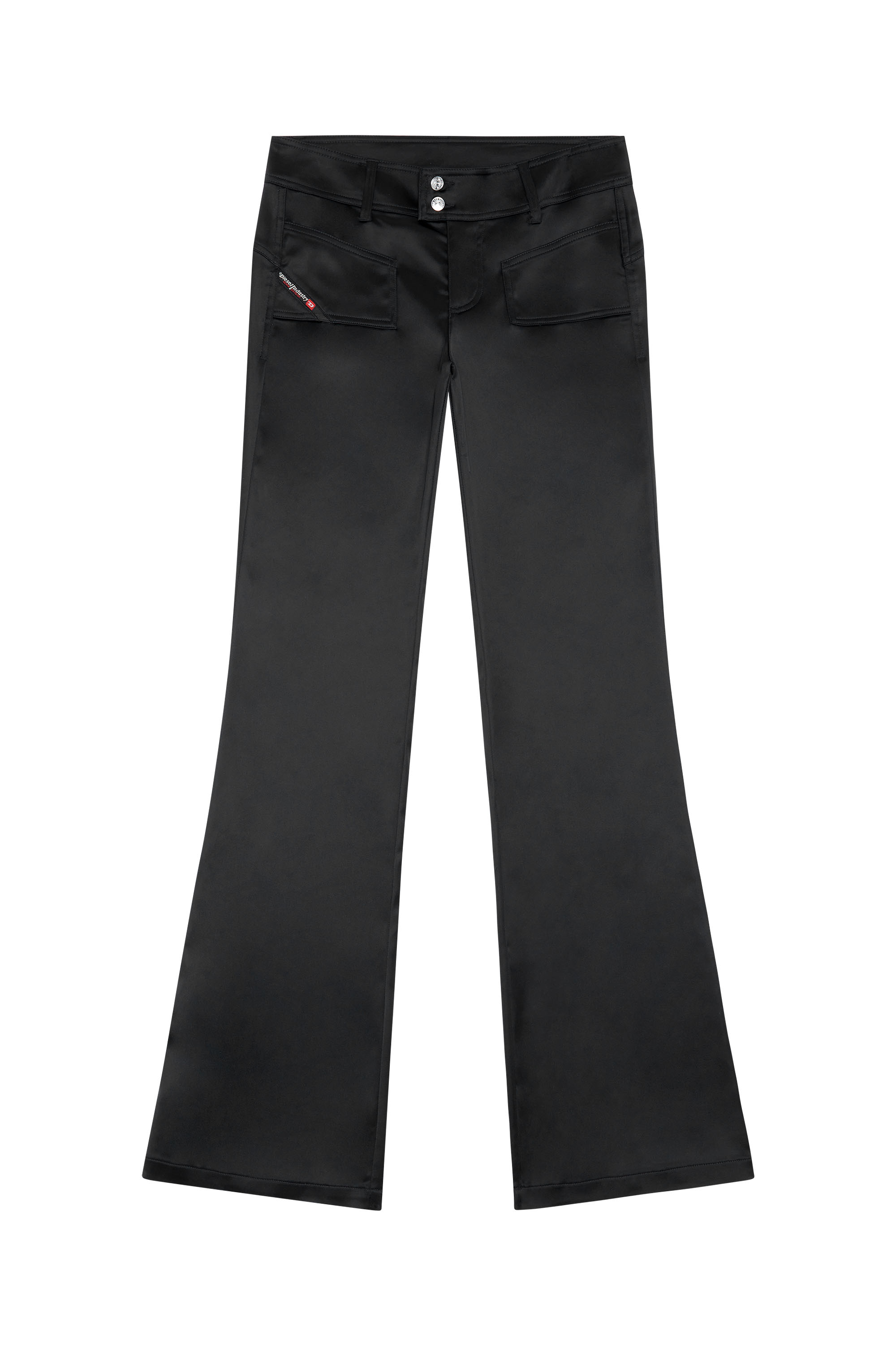 Diesel - P-STELL, Woman's Flared pants in shiny stretch satin in Black - 3