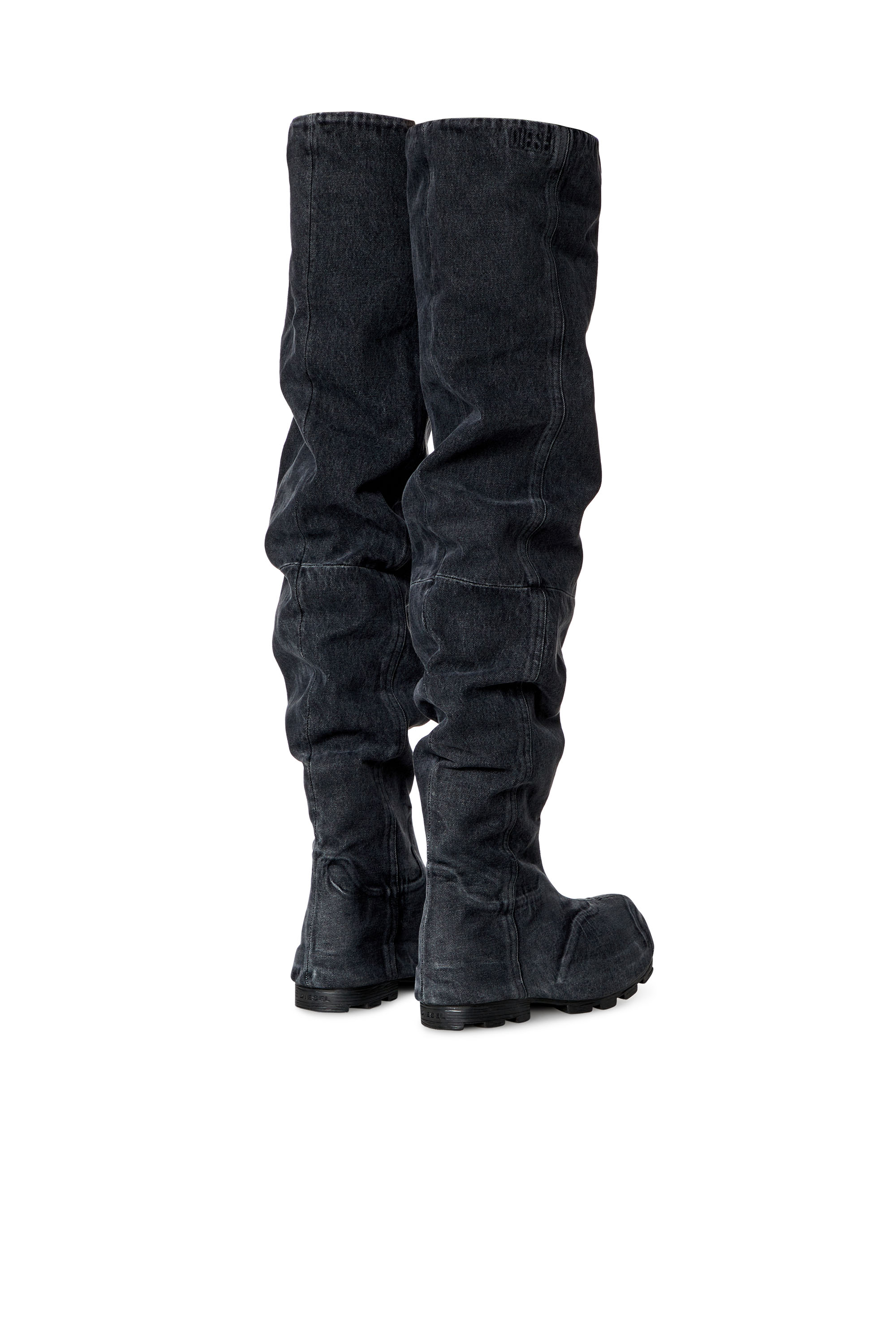 Diesel - D-HAMMER TBT MD, Man's D-Hammer Tbt Md Boots - Over-the-knee boots in washed denim in Black - 3