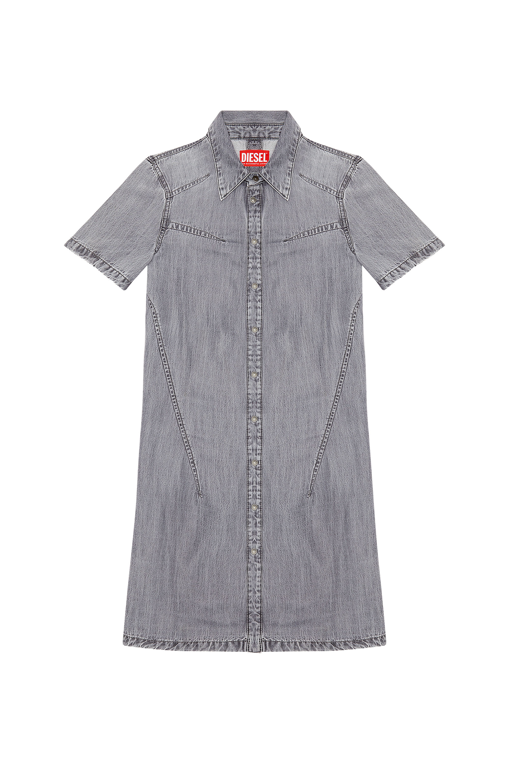 Diesel - DE-SHIRTY, Woman's Buttoned shirt dress in light denim in Dark grey - 2