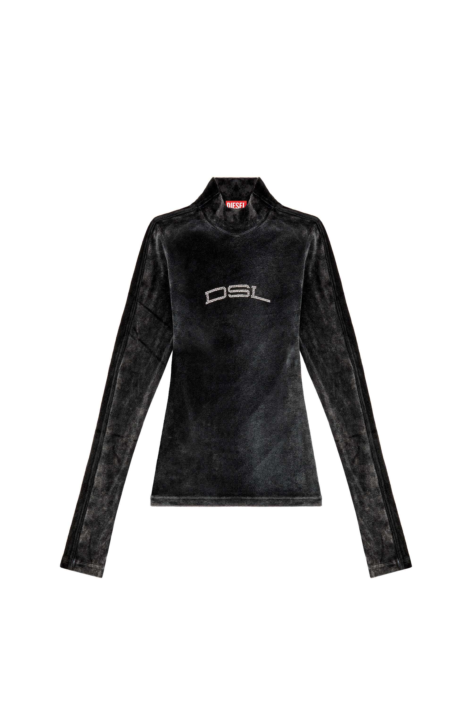 Diesel - T-SLIM-N1, Woman's Mock-neck top in faded chenille in Black - 3
