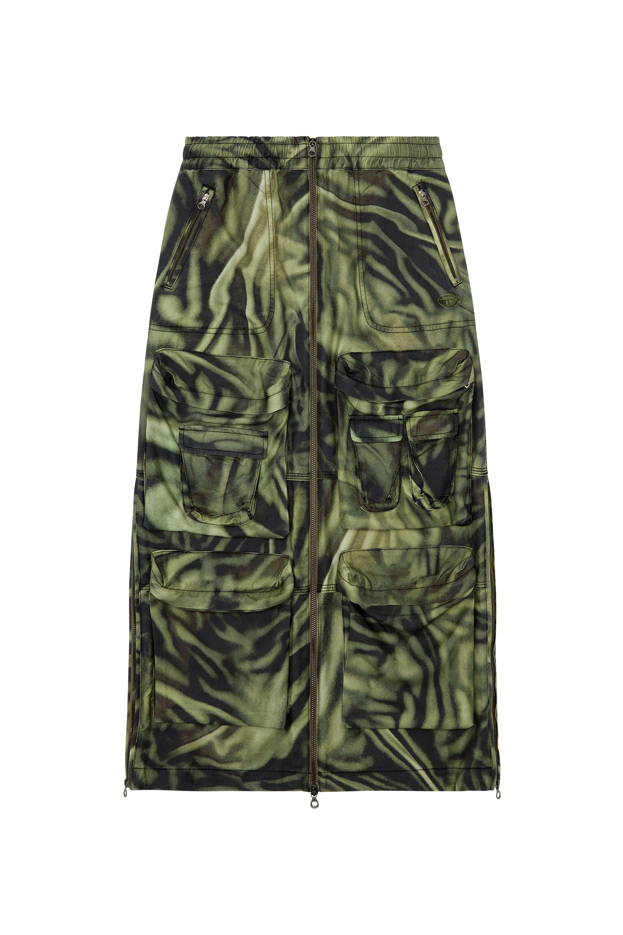 Diesel - O-MIRTOW, Woman's Long cargo skirt with zebra-camo print in Green/Black - 3