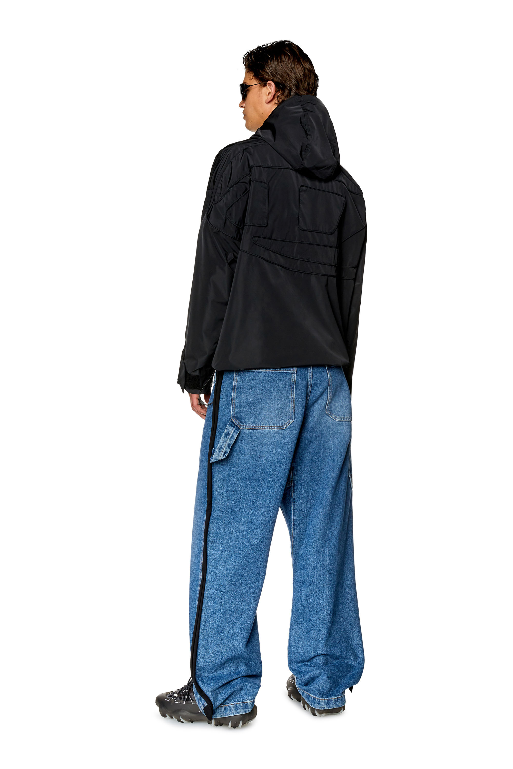 Diesel - W-HENNESS, Man's Nylon jacket with piped oval D logo in Black - 2
